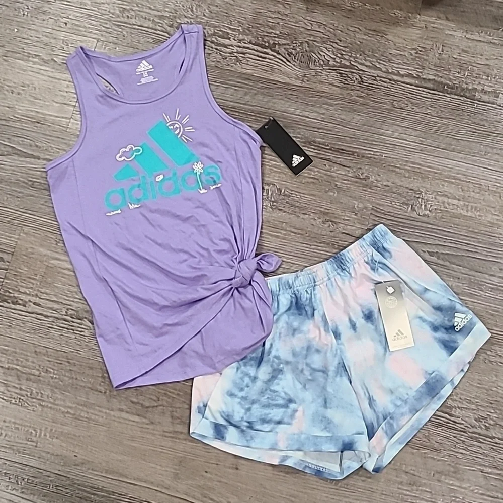 Adidas Tie Front Tanktop with Matching Tie Dye Shorts Size Large/10